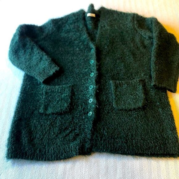 Skies are Blue Sz 0X Teal Green Blue Eyelash Cardigan Used Pit to Pit 24 1/2" - Picture 4 of 15